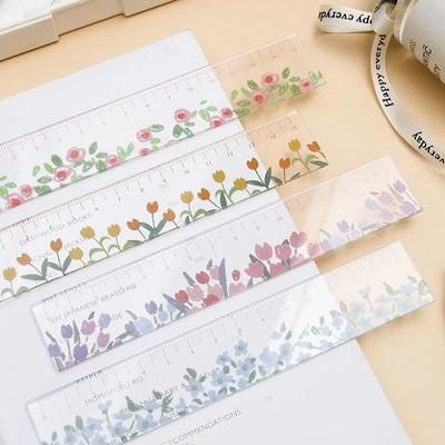 Blumenlineal Kawaii Zubehör Schulbedarf Zeichenwerkzeug Papeleria Transparent 15cm Regla Niedlich Japan Briefpapier Lineal