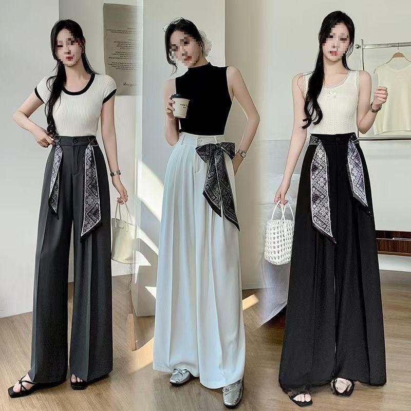 Silk Scarf Wide Leg Suit Pants For Women With High Waist Casual Style Spring Summer