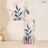 Women Plus Size Navy Golden Printed Round Neck Batwing Sleeve Ruffle Hem Top Fishtail Skirt Two Piece Set