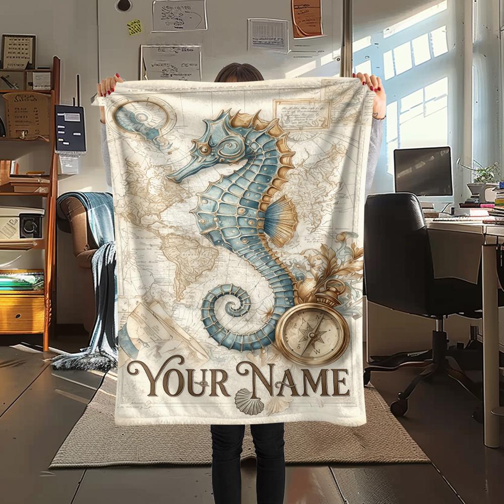 1PC Custom Name Nautical Adventure Map Patterned Flannel Blanket Suitable For All Seasons for Home Decor Warmth and Comfort Gifts Holiday Present_lx