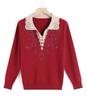 Mom's Plus Size Knit Lapel Sweater - Long-Sleeved Autumn/Winter Base Layer for Middle-Aged Women