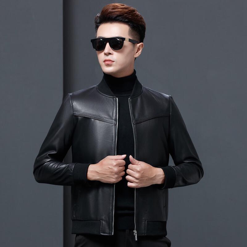 Men's High-End Sheepskin Baseball Collar Leather Jacket