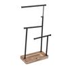 3 Tier Jewelry Organizer Stand Metal Extendable Necklace Holder Display with Wooden Base for Earrings Bracelets Rings Room Decor