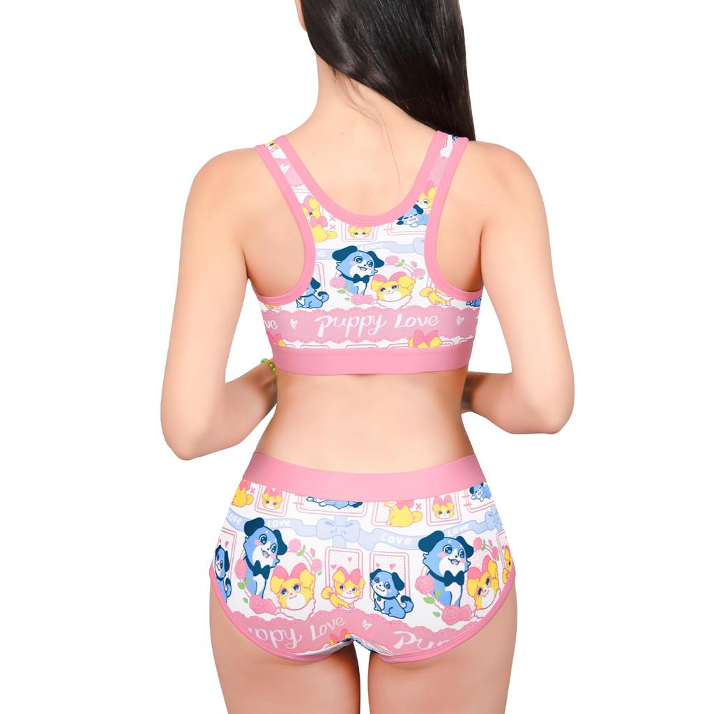 [LittleForBig] Women's 2-Piece Bralette Set [Ao-chan's Love Story] Camisole and Panties, U-Neck, Smooth and Silky Texture, Pink, Size S