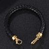 Trendy Men's Jewelry Black Braided Leather Bracelet Gold Color Stainless Steel Horseshoe Lobster Clasp Handmade Bracelets SP0760