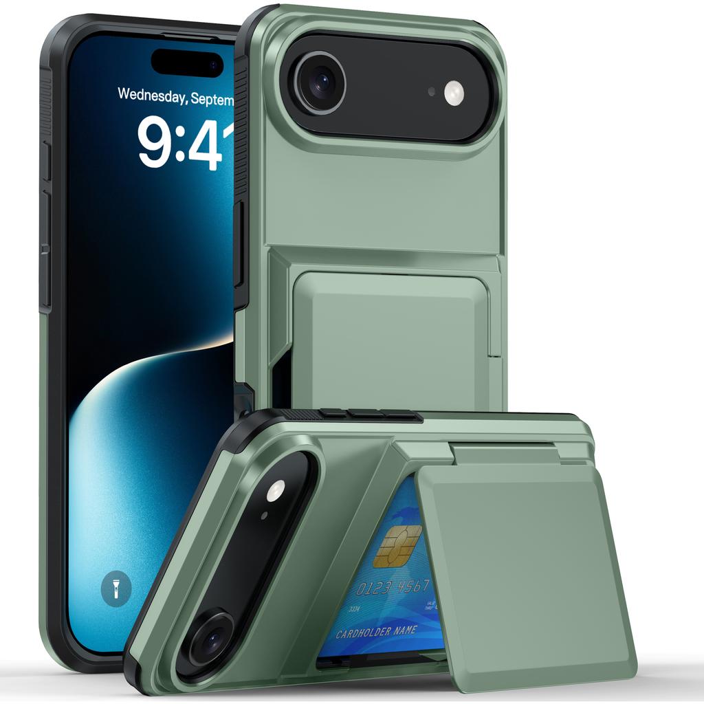 Solid Color Card Holder Phone Case For iPhone 17 Pro Max 16 Plus 15 14 13 12 11 Combination of hard and soft Shockproof Cover