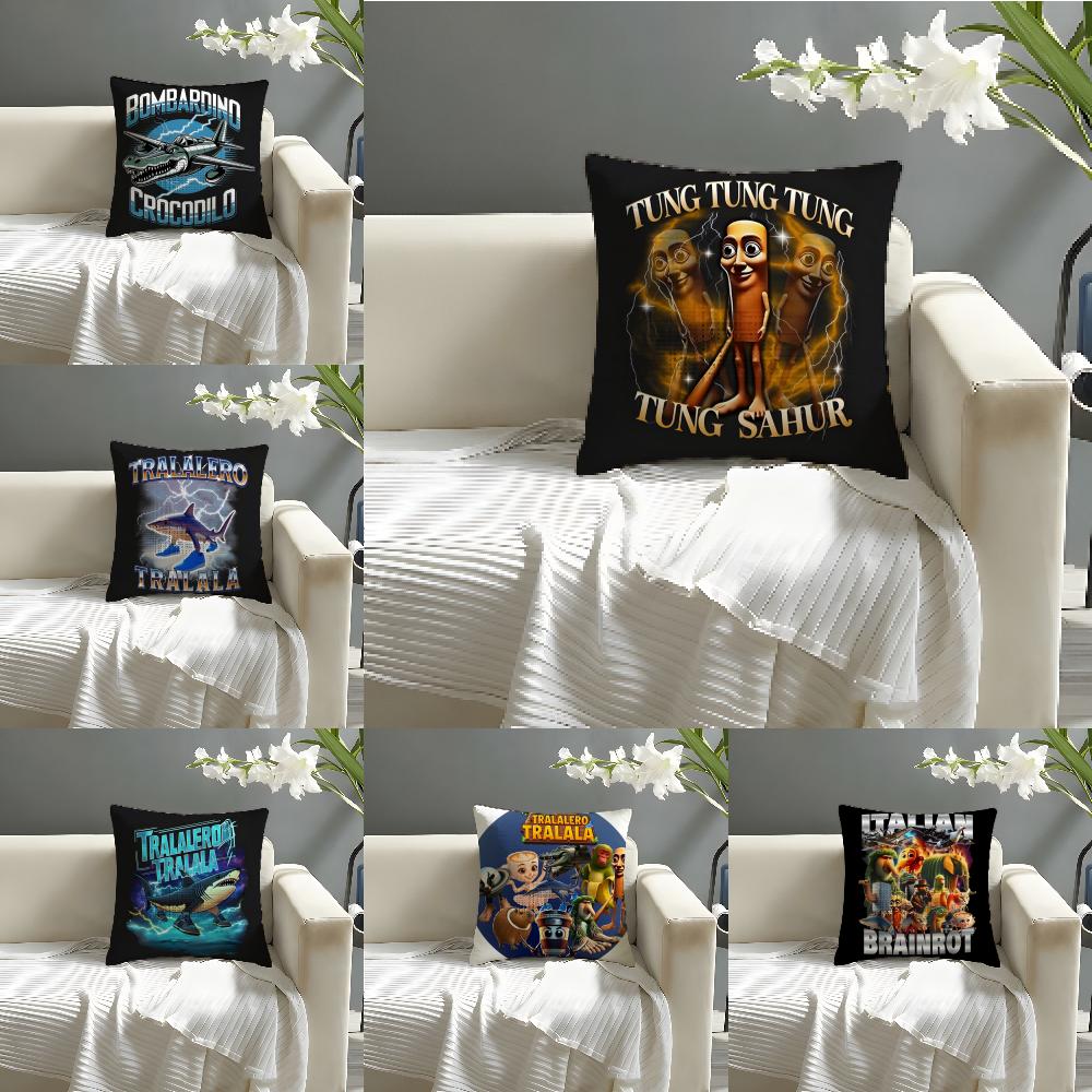 Pillow Case Cotton Linen Fabric Square Zipper Pillowcase Home Decorative Living Room I-Italian Brainrot Creative Animal Meme 4