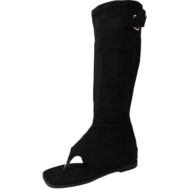 Fashion boots retro toe cool boots women's summer fashion new one-word buckle decorative bohemian wedge sandals