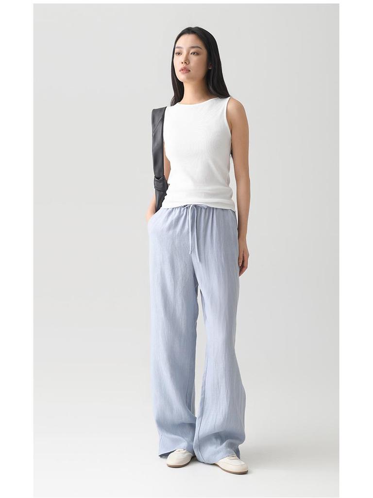 Women's Pure Linen Wide-Leg Pants - White, Summer Style, Loose Fit, High-End, Relaxed Feel