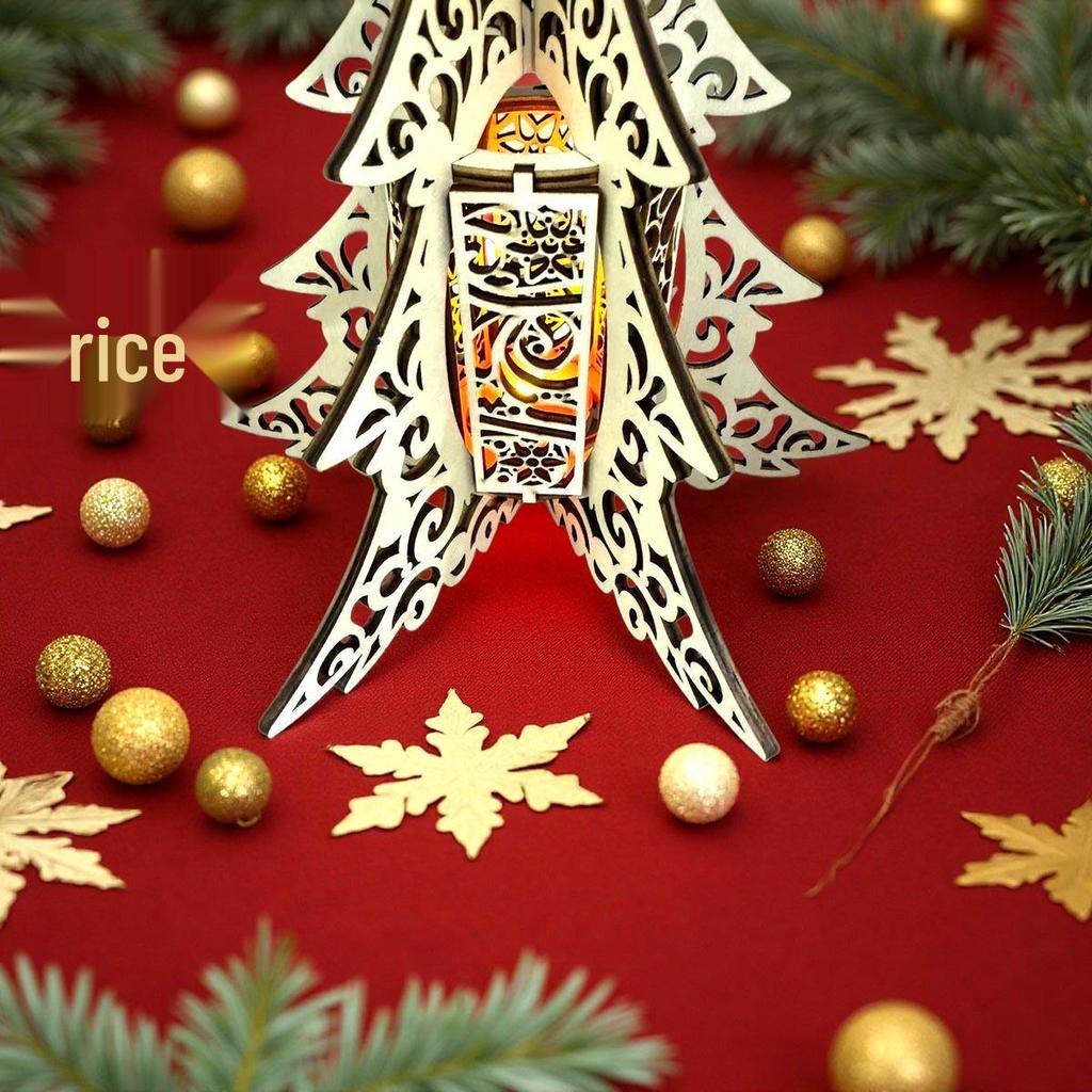 Christmas Tree Lantern Wooden Candlestick Table Lamp - Festive Home Decoration Ornament