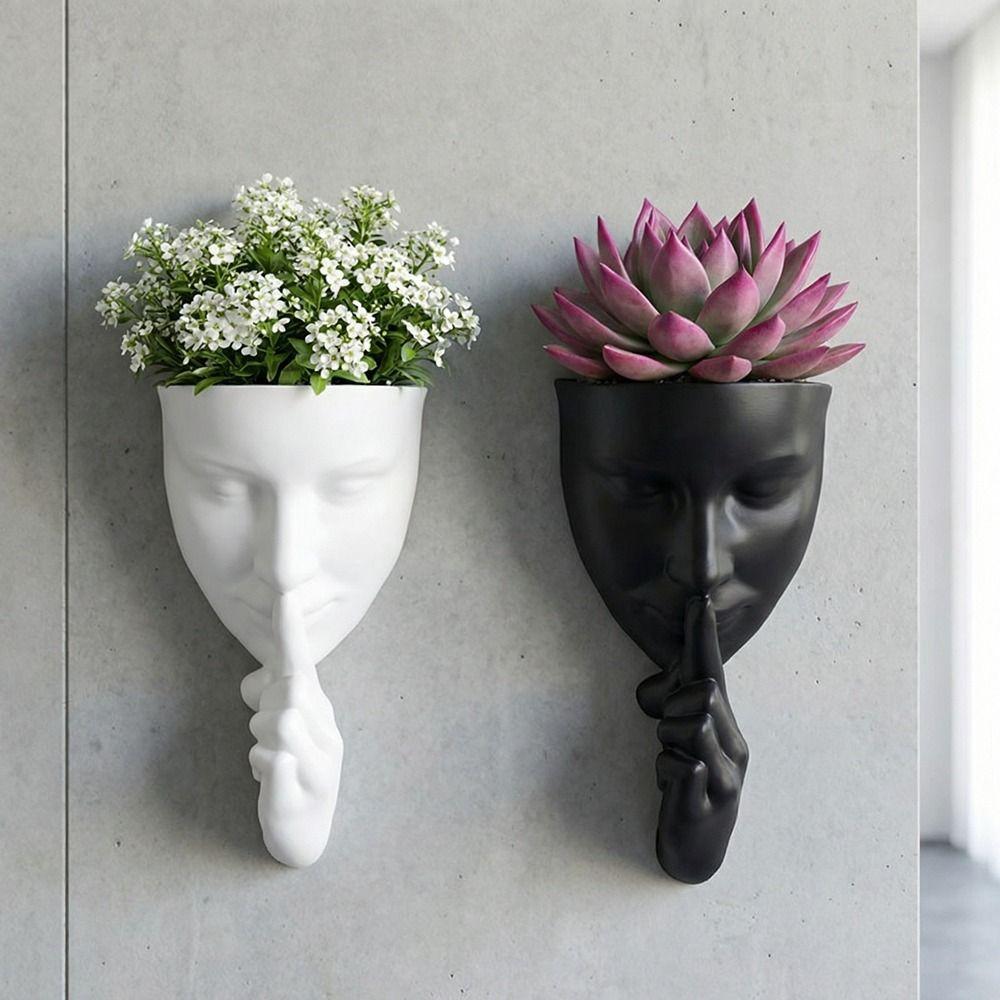 Silent Human Face Decorative Vases Handmade Craft Bohemian Style Wall Mounted Flower Pots Aesthetic Artistic Face Planter
