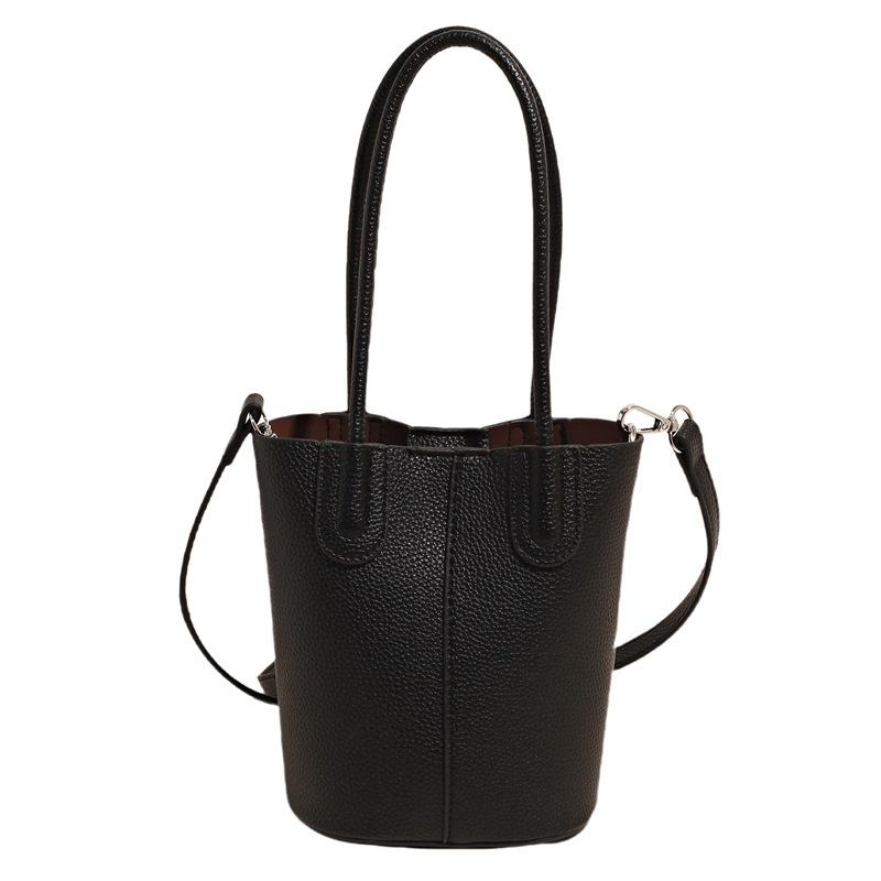 2025 Summer Popular Dopamine Color Simple Portable Bucket Bag Women Commuting Versatile Lychee Pattern Texture Messenger Bag