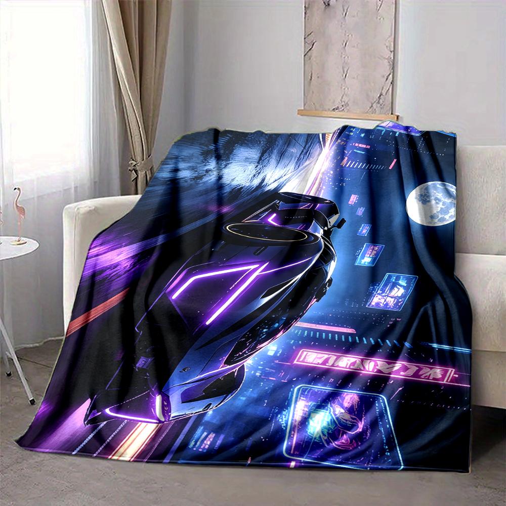 1Pc Neon Future Cityscape Blanket Soft And Comfortable Casual Warm Camping Travel Christmas Halloween Xmas Gift M928717