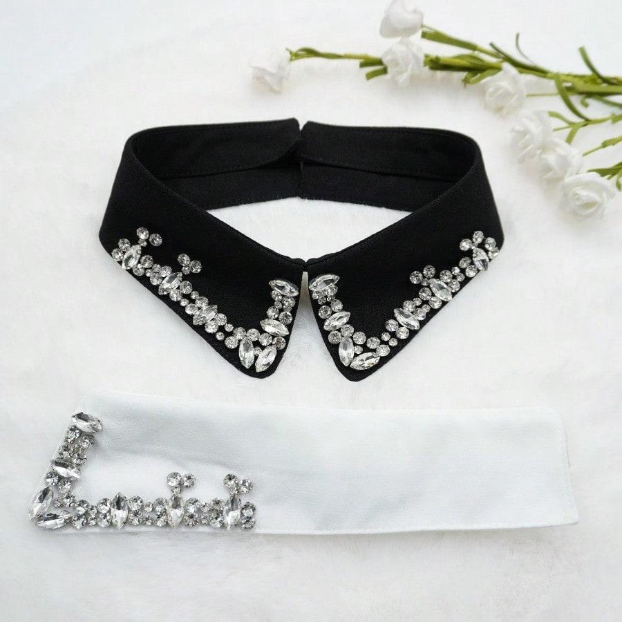 Abnehmbarer Strass-Farbkragen, exquisiter äußerer Zierkragen für Damen, Hemdkragen