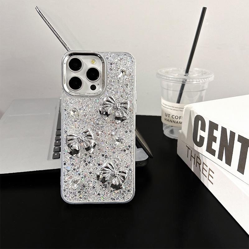 

For IPhone17Promax Mobile Phone Case for Apple 15 Bow Bear Love Glue Sequins High-end Women For iPhone 17Promax