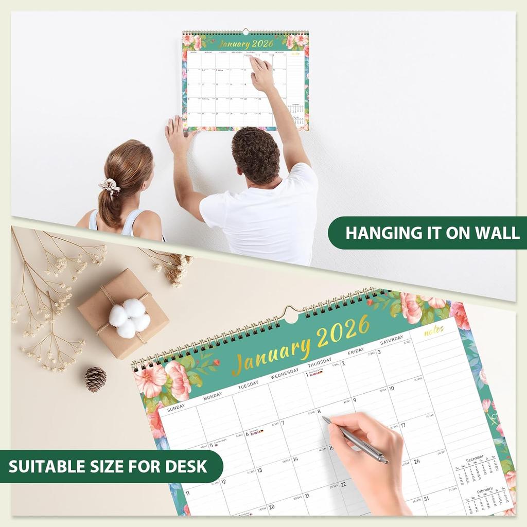 2026 Wall Calendar, Monthly Wall Calendars, Jan 2026 - Jun 2027, Desk Planner (8.5" x 11"), Hanging for Home, School, Office Supplies
