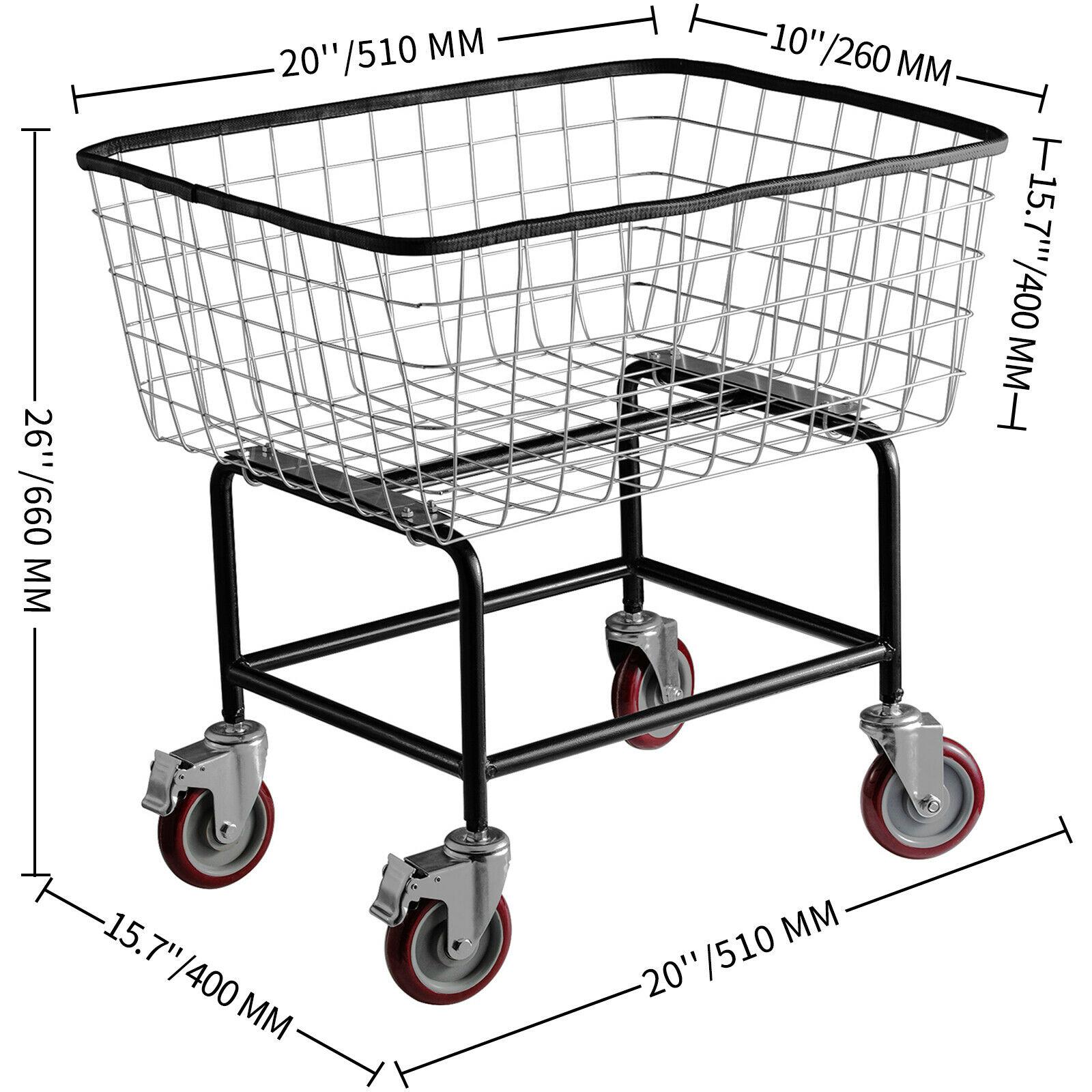 SucceBuy Commercial Wire Laundry Cart Laundry Basket 2.5/4.5 Bushel Heavy Duty with 4Inch Wheels for Home Bathroom Laundry Rooms 88L