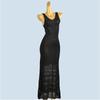 Perspective Hollow-out Slim Fit Sleeveless Knit Vest Dress Women's Spring Summer Temperament Inner Wear High Waist Hip Skirt Long Dress