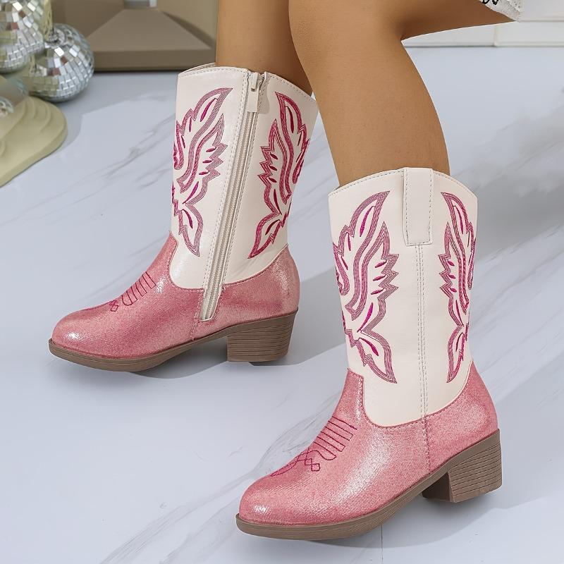 Trendy Embroidered Zipper Boots Girls Non Slip Autumn Winter