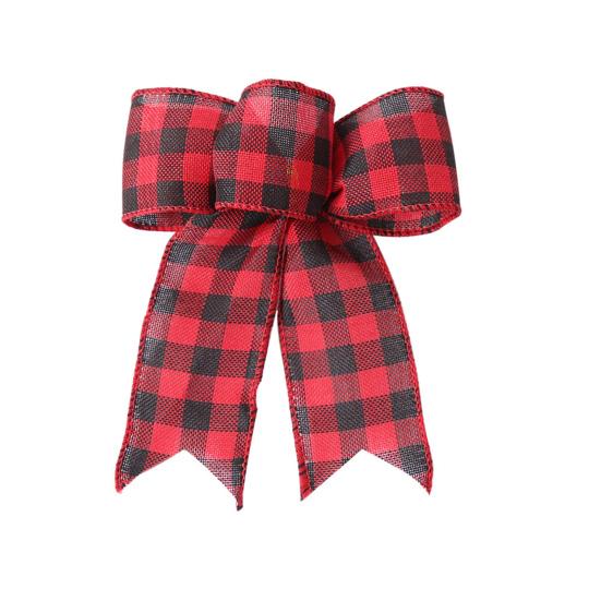 Wave Plaid Pattern Solid Color Christmas Bowknot Pendant DIY Gift Packing Xmas Tree Decor Christmas Pattern Bow Ornament