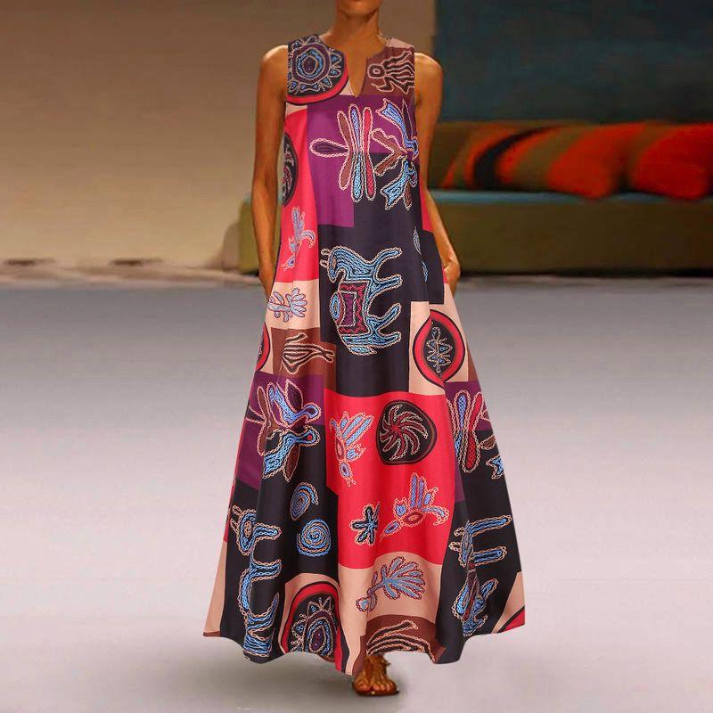 Dress Women 3D Print Peacock Dragon Big Elephant Horse Tiger Lion Animal Pattern Sleeveless Maxi Dress
