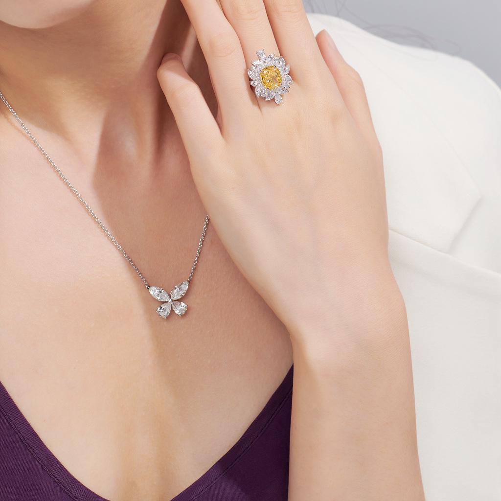 Radiant Goose Yellow Zircon Diamond Women's Ring with Colored Stones