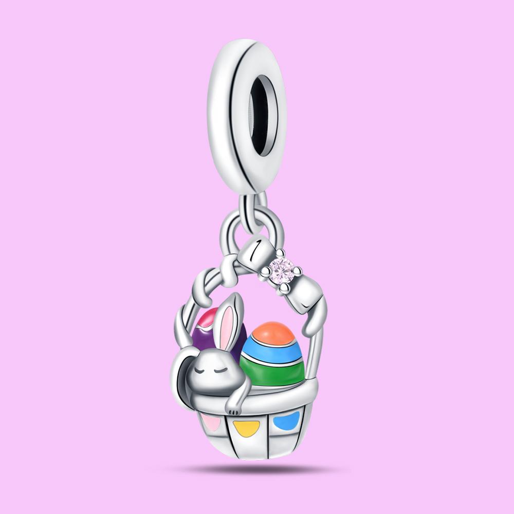 Pendant Charm Bead Copper Bunny Egg Basket Beads Fit Original Bracelet For Jewelry Making Valentine'S Day Gift