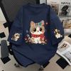 Women's O Neck Short Sleeve Tee Loose Fit Korean Style Cartoon Cat Embroidery Casual Top