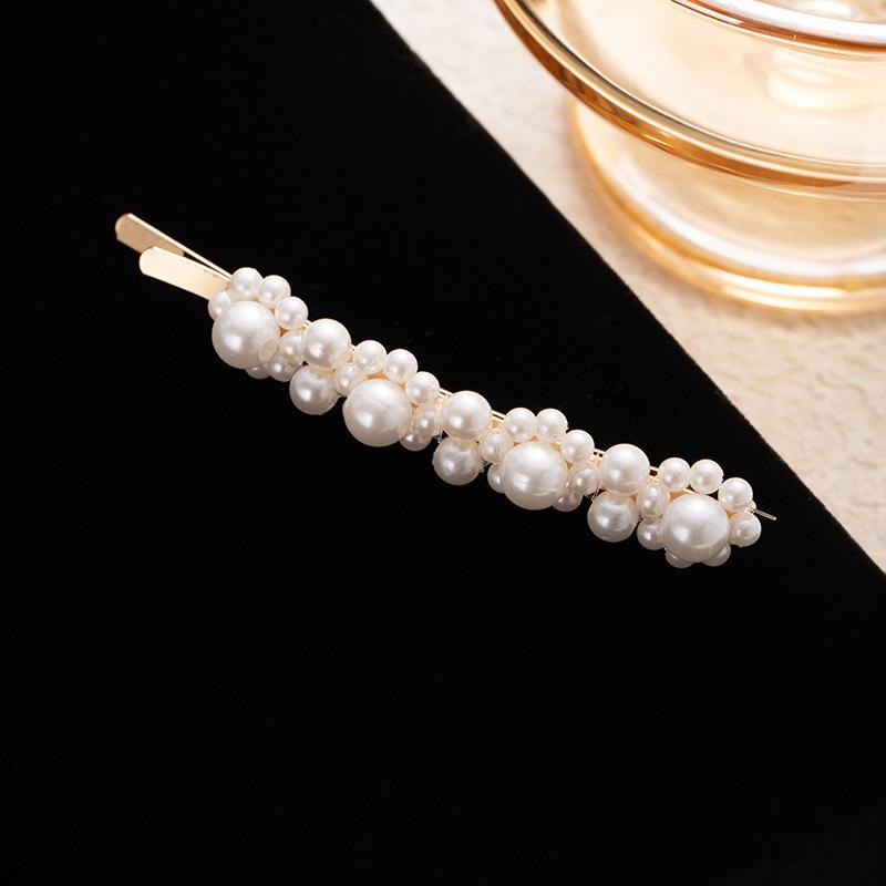 Pearl Flower Hairpin Advanced Korean Handmade Bangs One-Word Clip Girl Side Clip Hairpin Hair Accessories