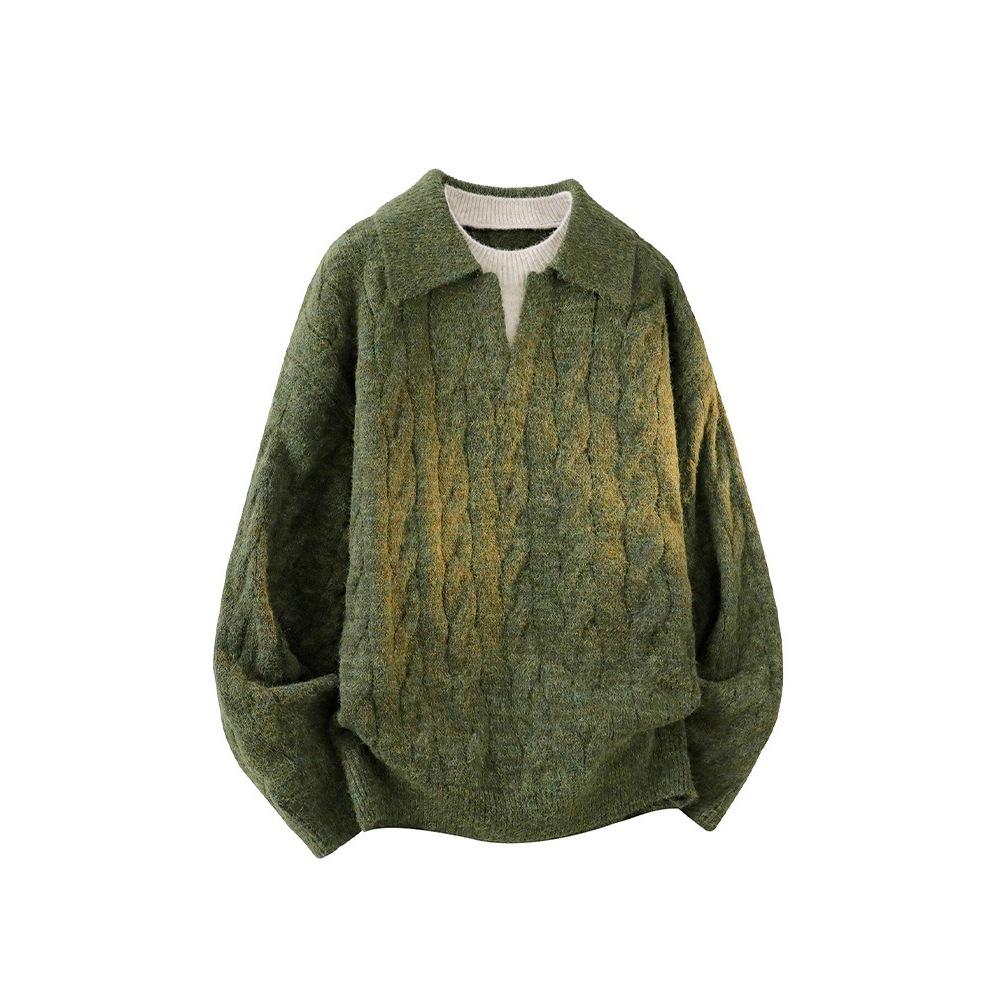 Men's Old Money Style Two-Piece Look Lapel Sweater – Autumn/Winter Warm Loose Casual Knitwear