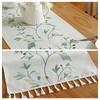 Nordic Embroidery Plant Table Runner Green Leaves Tassel Tea Table Mat Cotton Linen Table Runner Home Decor Dining Tablecloth