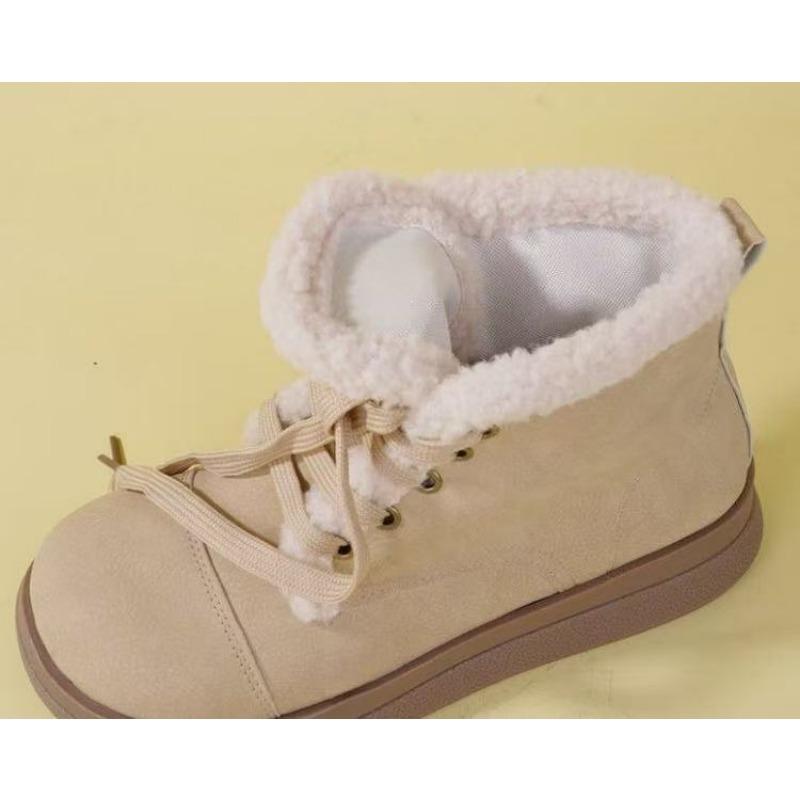 Winter snow boots, velvet warm lace-up waterproof cotton shoes, winter new versatile fashion soft-soled short boots