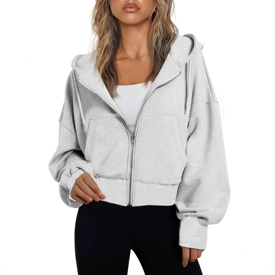 

Женская короткая толстовка с капюшоном и рукавами-фонариками на молнии XXL серый