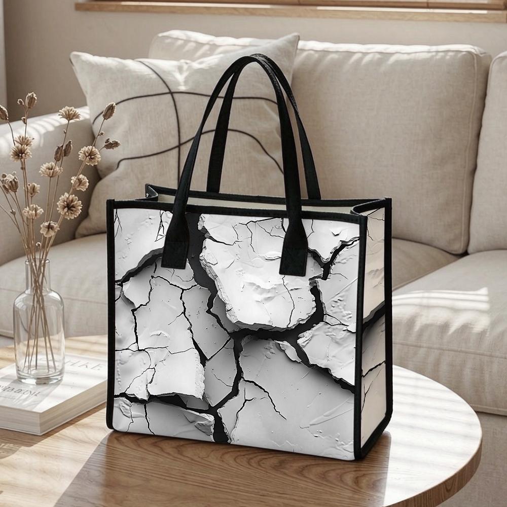 Crack Pattern Canvas Tote Bag Large Capacity Casual Daily Shoulder Handbag for Women Shopping Travel