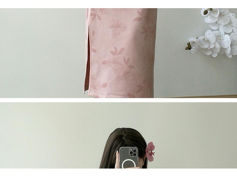 Podzim 2025 Růžový semišový čínský oděv s velkými obrácenými rukávy – Moderní čínský styl pro ženy