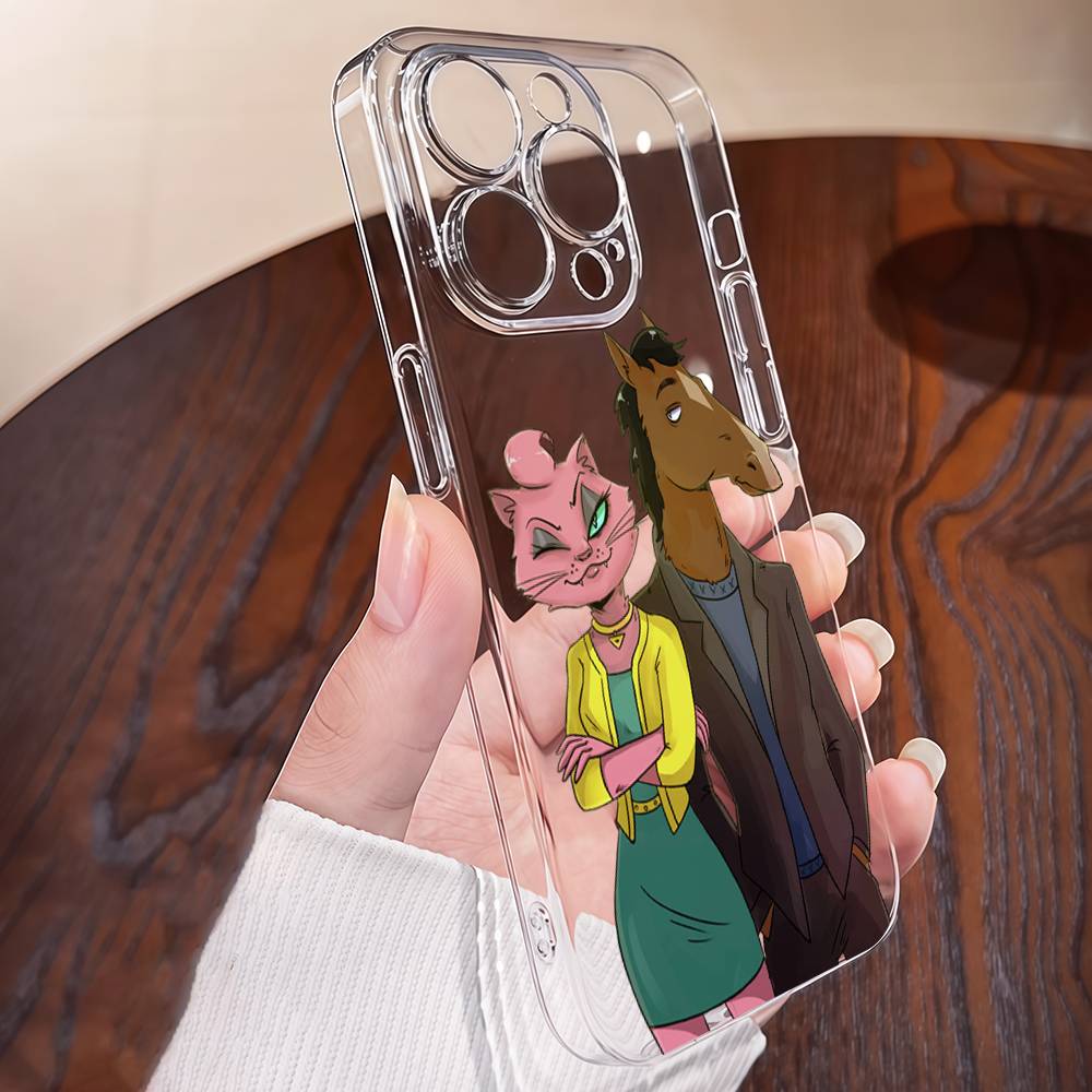 B-BoJack Cartoon Horseman Transparent TPU Case For IPhone 17 16 15 14 13 12 11 Pro Max Plus Mini Soft Shell
