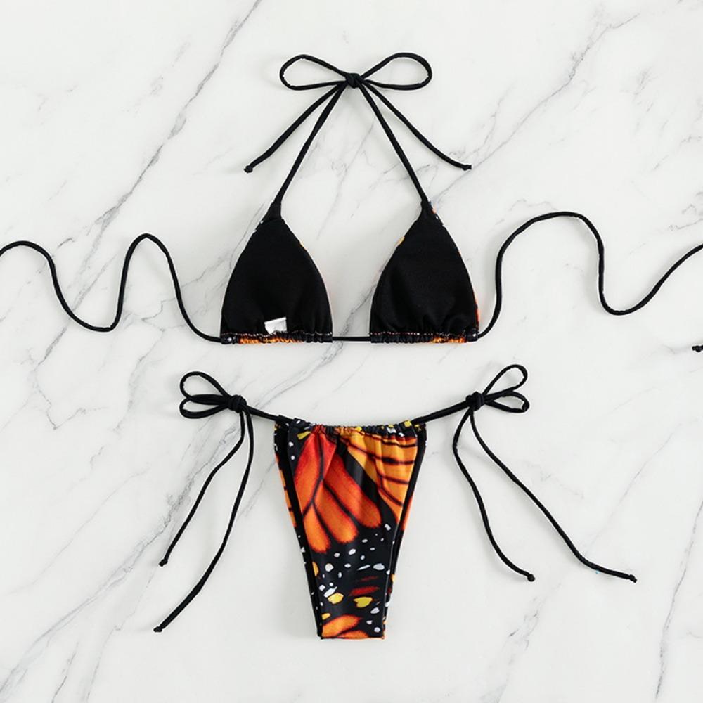 Butterfly Print Swimsuit Strappy Bikini Beach Women's Split Swimsuit
