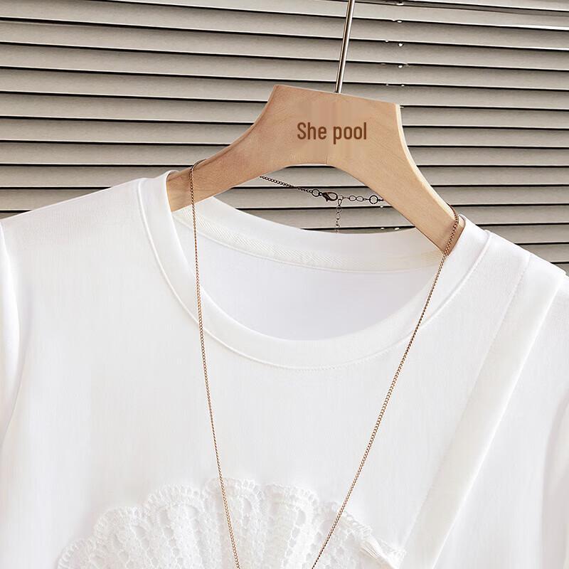 Shechi Women's Lace Splicing Short Sleeve T-Shirt