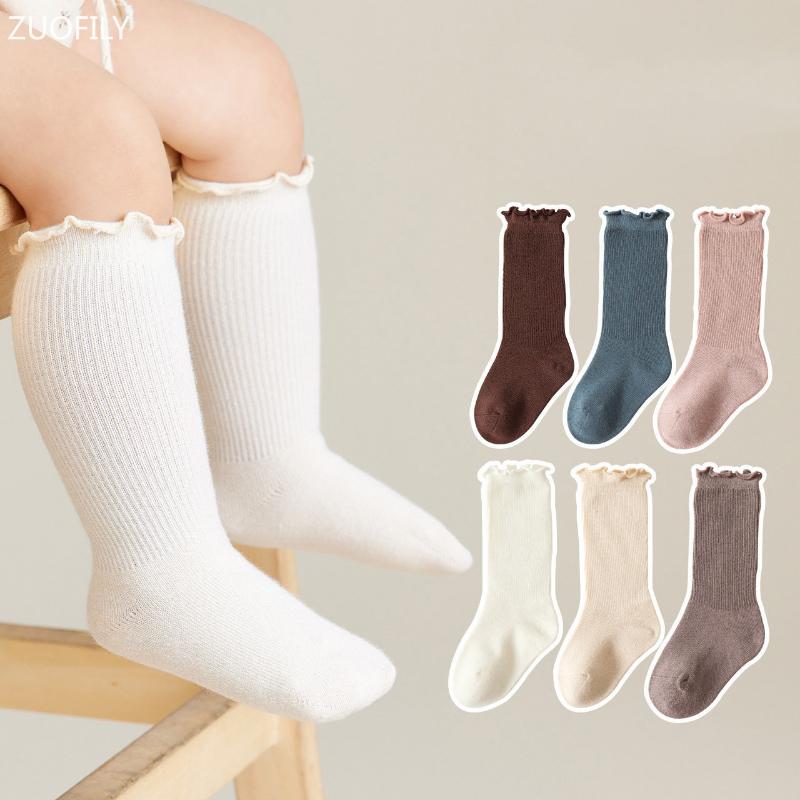 Autumn Baby Ruffle Girls Socks Knee High Cotton Long Sock Kids Soft Solid Toddlers Socks Children Princess Socks for 0-5Y Spring