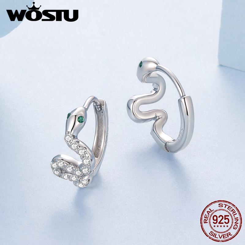 WOSTU 925 Sterling Silver Snake Huggies Earrings For Women Hypoallergenic Cubic Zirconia Hoop Earring Party Night Out Gift