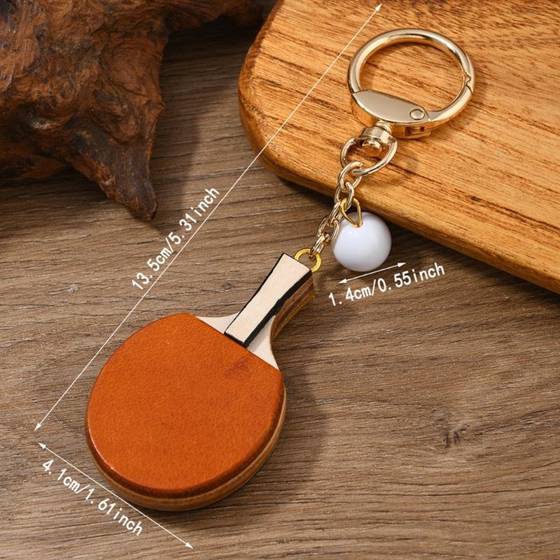 Table Tennis Paddle Keychain Retro Sports Charm with Leather-Look Finish, Gold-Tone Hardware for Daily Carry Use