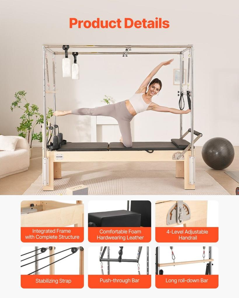 Pilates Reformer Macchina Pilates in Legno Attrezzatura per Allenamento Palestra di Casa