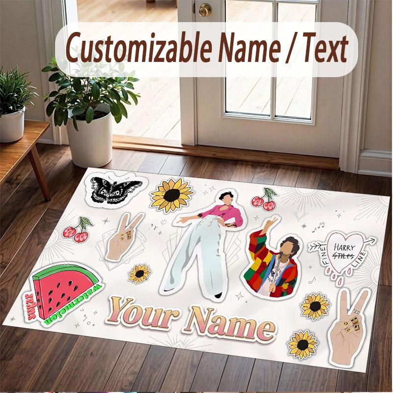 Custom Name Crystal Velvet Rug,Harry Styles Comfortable Anti Slip Floor Mat For Room Decoration