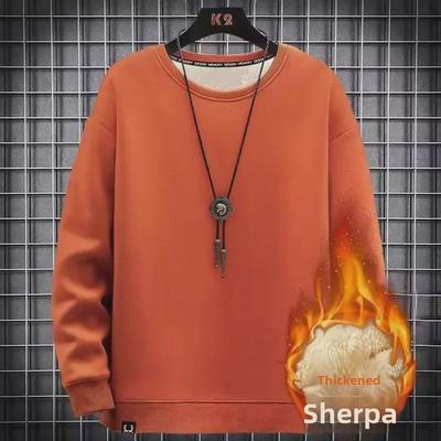 2023 Herren Rundhals Dickes Winter-Sweatshirt, Große Lammfelljacke, Ohne Kapuze