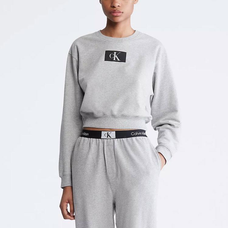 Calvin Klein 1996 Letter Patch Comfortable Crew Neck Long Sleeve Sweatshirt Women Sweatshirt Gray QS6942-020