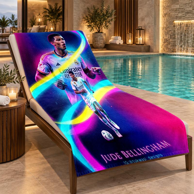 Beach Towel with Jude Bellingham Design, Quick Dry Lightweight Towel for Swimming Pool Travel