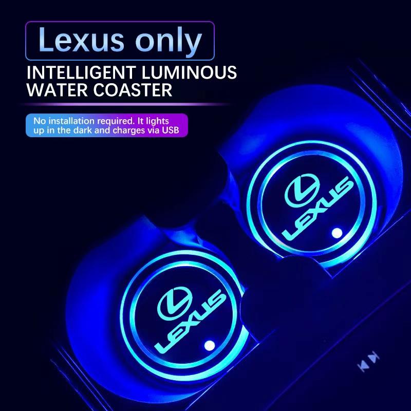 Car LED Luminous Water Cup Pads Auto Coaster Mats For Lexus RX ES GX LS LX IS GS RC UX IS250 IS300 ES300 ES250 Auto AccessoriesVK3