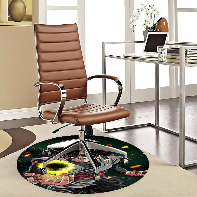 1pc Dragon Ball Z Goku Black Hair Round Carpet - Cartoon Design Chair Mat for Office Home Decor, Festival Gift, All Seasons, Offices, Living Rooms