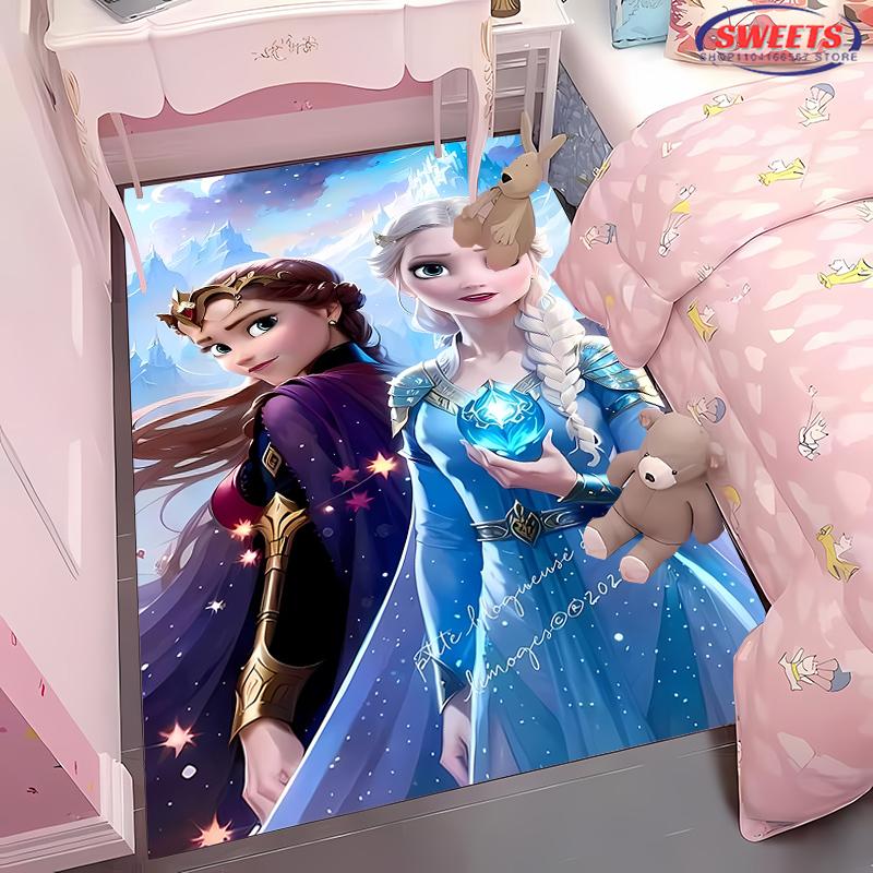Gefrorene Elsa Anna Prinzessin 3D HD Teppich Kinderzimmer Wohnzimmer Rutschfester Bodenläufer Sofamatte Dekor