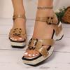 Braune Sandalen mit Keilabsatz aus PU-Leder für Frauen, modische Plateau-Sandalen mit Schnalle, Damen-Sommer-High-Heels, Alias Mujer 2025